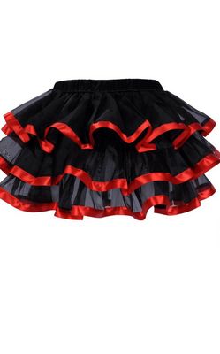 Black Tulle Mini Skirts With Layers and Red Edging